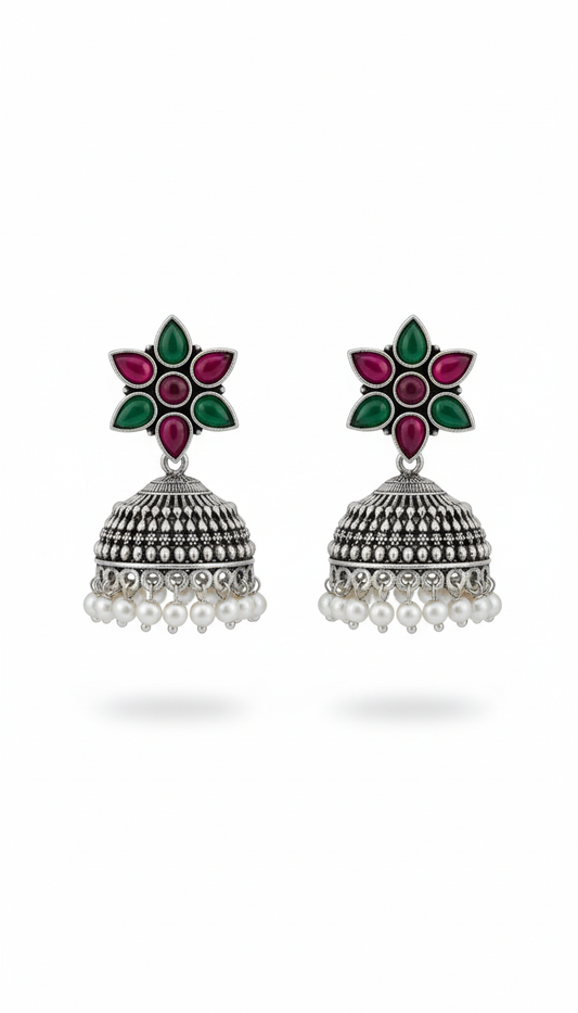 Sargam Embellished Oxidised Jhumka Statement Earrings