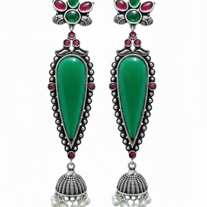 Adhira Embellished Oxidised Jhumka Statement Earrings