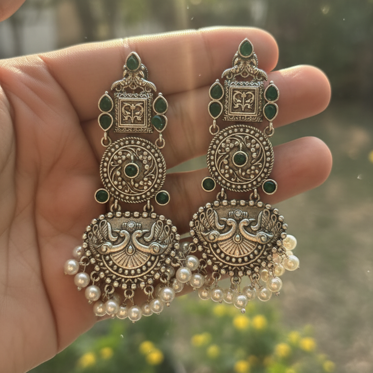 Aparna Embellished Oxidised Beautiful Jhumka Statement Earrings