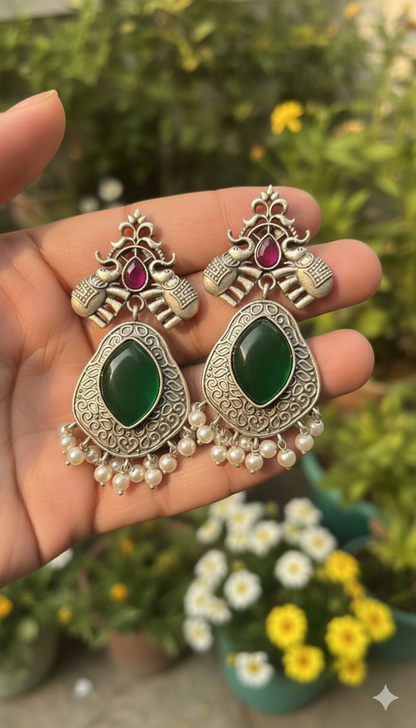 Gaja Gamini Embellished Oxidised Jhumka Statement Earrings