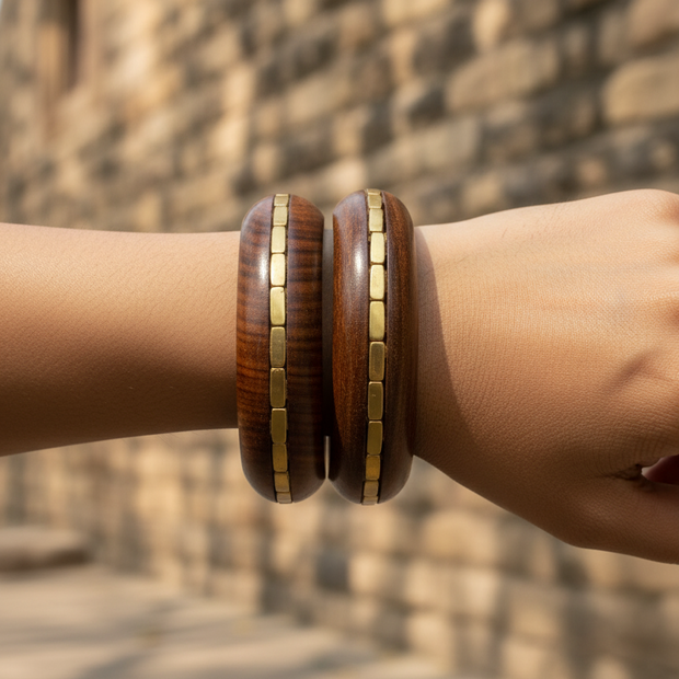The Clean Line Brass Inlay Wooden Bangle