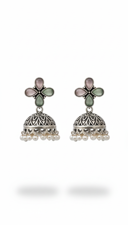 Sanvi Embellished Oxidised Jhumka Statement Earrings