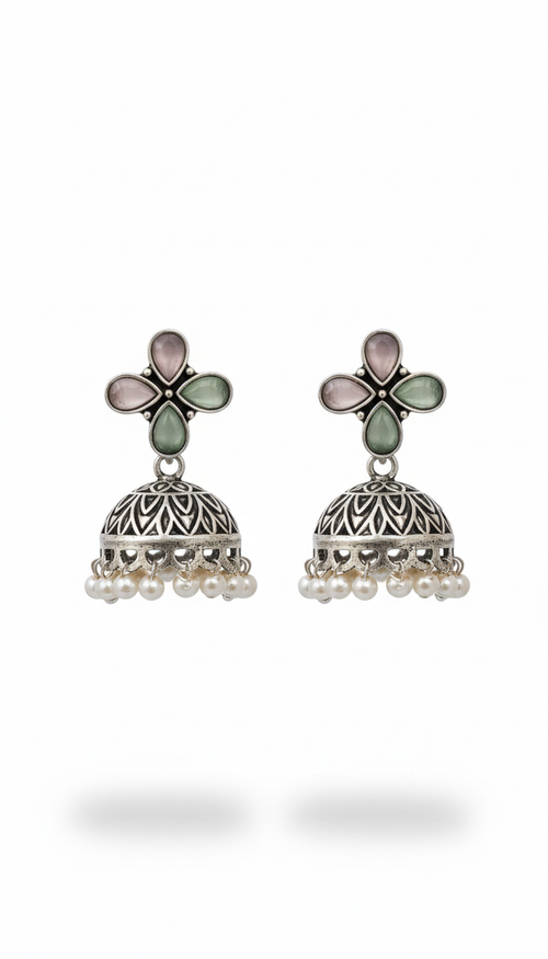 Sanvi Embellished Oxidised Jhumka Statement Earrings