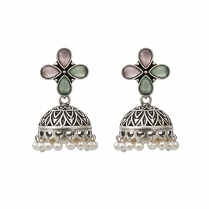 Sanvi Embellished Oxidised Jhumka Statement Earrings