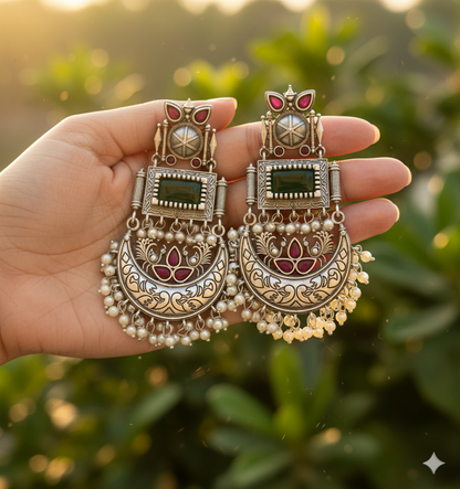 Sagarika Embellished Oxidised Silver Coated Jhumka