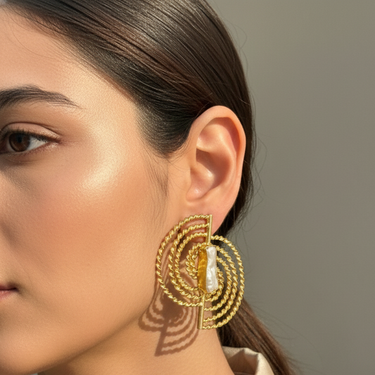 Mother of Pearl Spiral Brass Earrings
