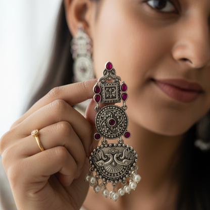 Aparna Embellished Oxidised Beautiful Jhumka Statement Earrings