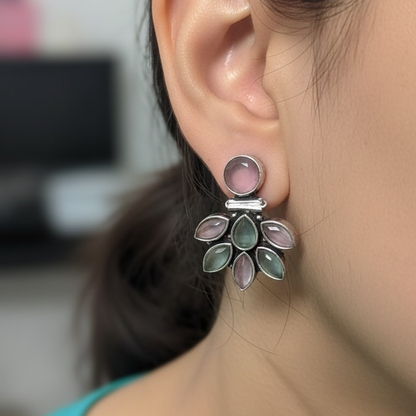 Clover Stone Embellished Oxidised Statement Earrings