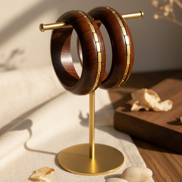 The Clean Line Brass Inlay Wooden Bangle