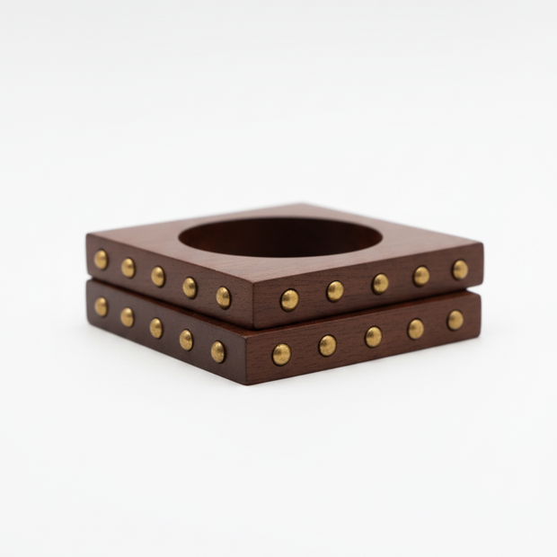 Brass Studded Shaurya Square Handmade Wooden Bangle