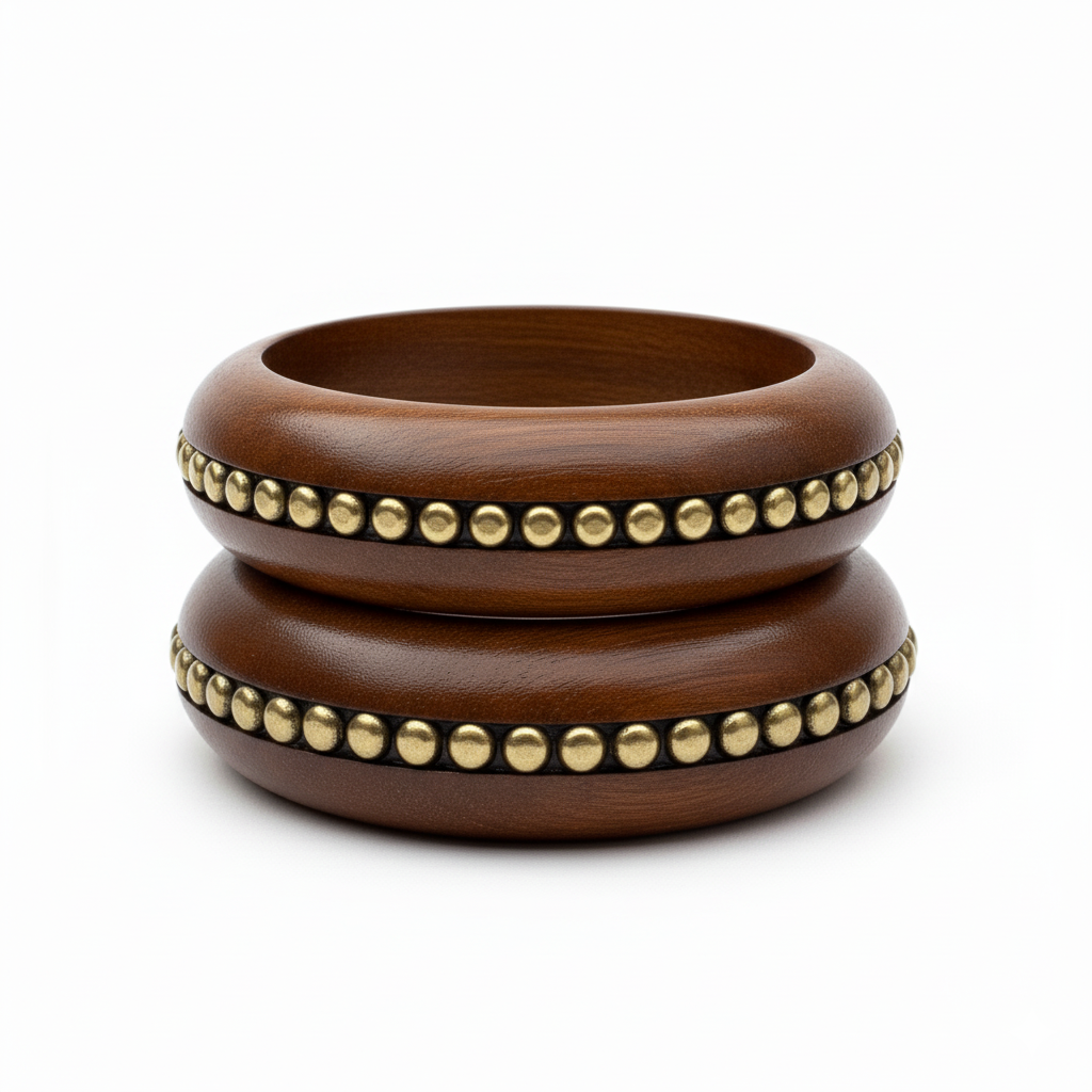 Centred Brass Stud Dhruv Wooden Handmade Bangle