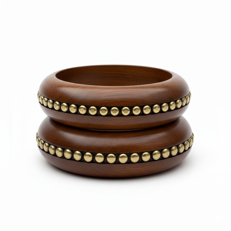 Centred Brass Stud Dhruv Handmade Wooden Bangle