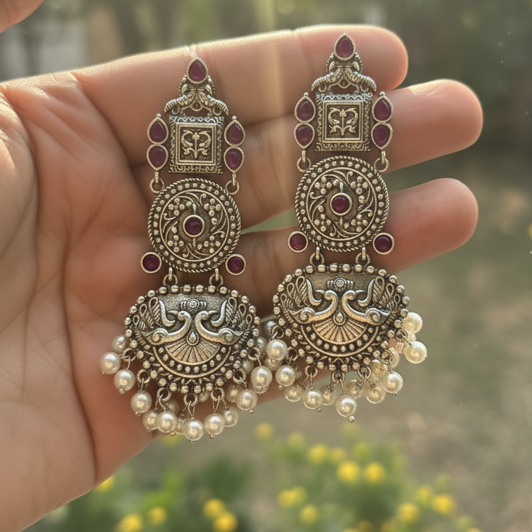 Aparna Embellished Oxidised Beautiful Jhumka Statement Earrings