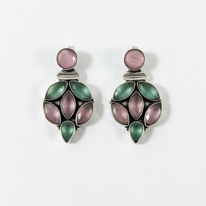 Nirmal Stone Embellished Oxidised Statement Earrings