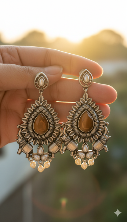 Pankhi Embellished Oxidised Jhumka Statement Earrings