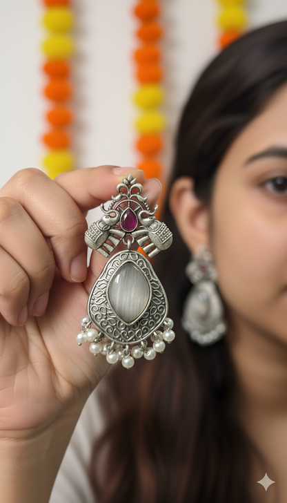 Gaja Gamini Embellished Oxidised Jhumka Statement Earrings