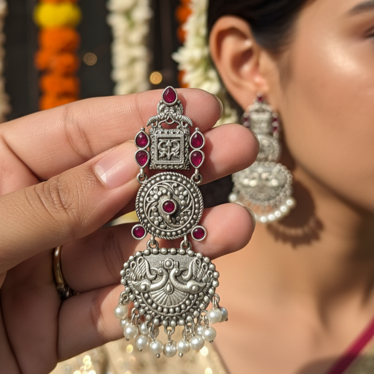 Aparna Embellished Oxidised Beautiful Jhumka Statement Earrings