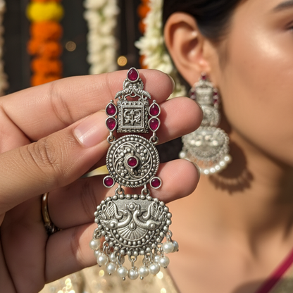 Aparna Embellished Oxidised Beautiful Jhumka Statement Earrings