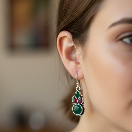 Saanjh Embellished Oxidised Jhumka Statement Earrings