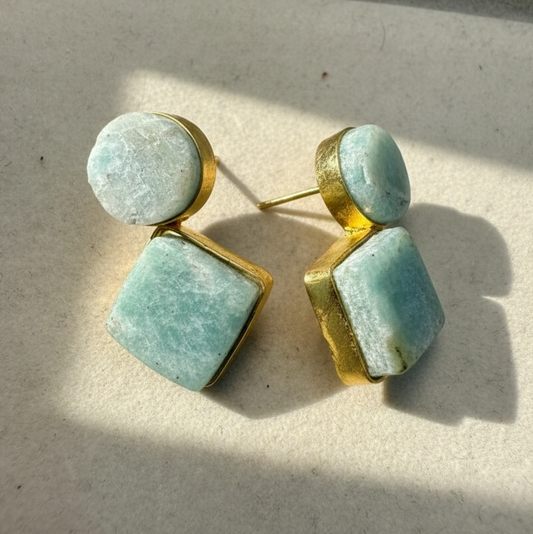 Natural Green Stone Drop Earrings