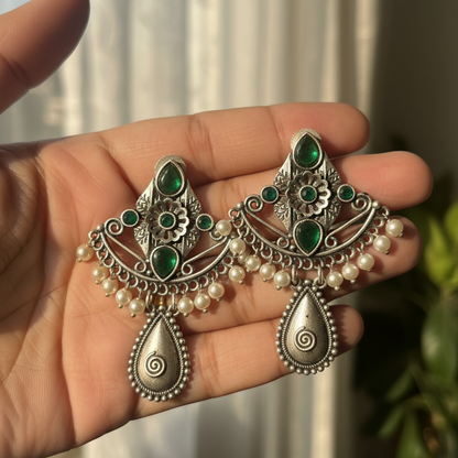 Meeraj Embellished Oxidised Jhumka Earrings