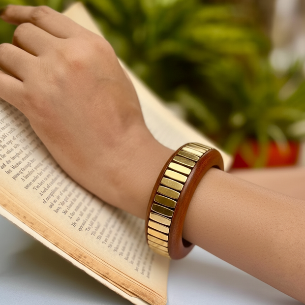 Striped Brass Kiran Handmade Wooden Bangle