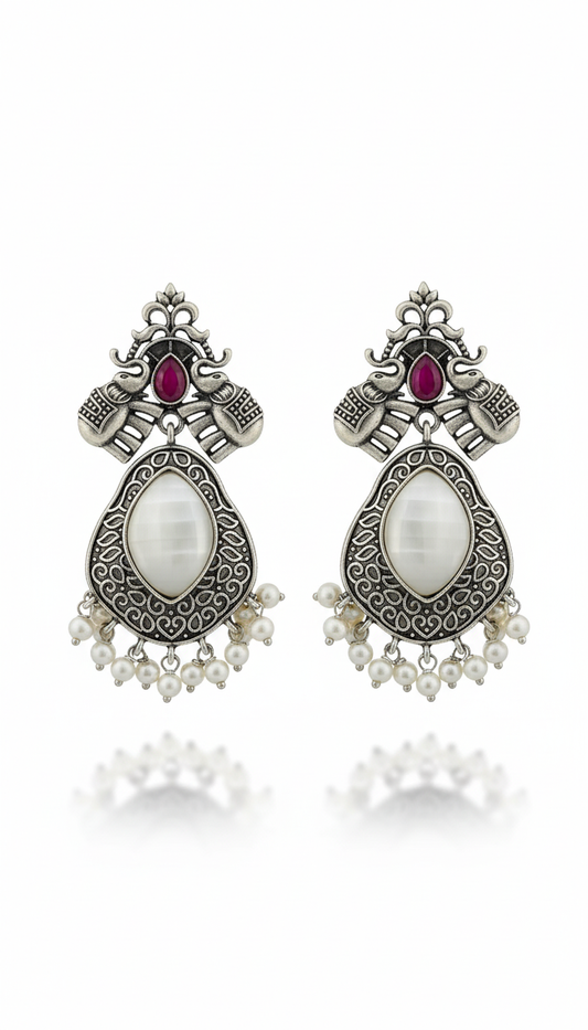 Gaja Gamini Embellished Oxidised Jhumka Statement Earrings