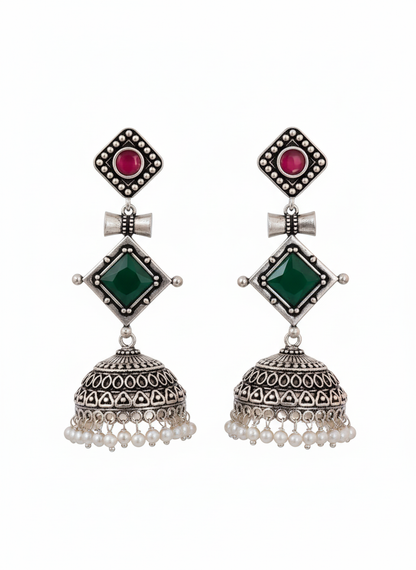 Ruchi Embellished Oxidised Jhumka Statement Earrings