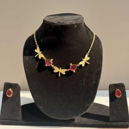 Golden Dragonfly Ruby Necklace