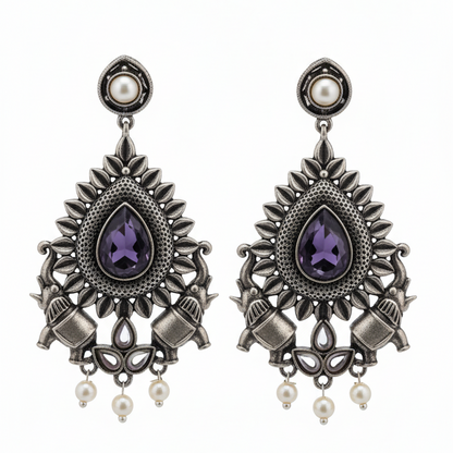 Pankhi Embellished Oxidised Jhumka Statement Earrings