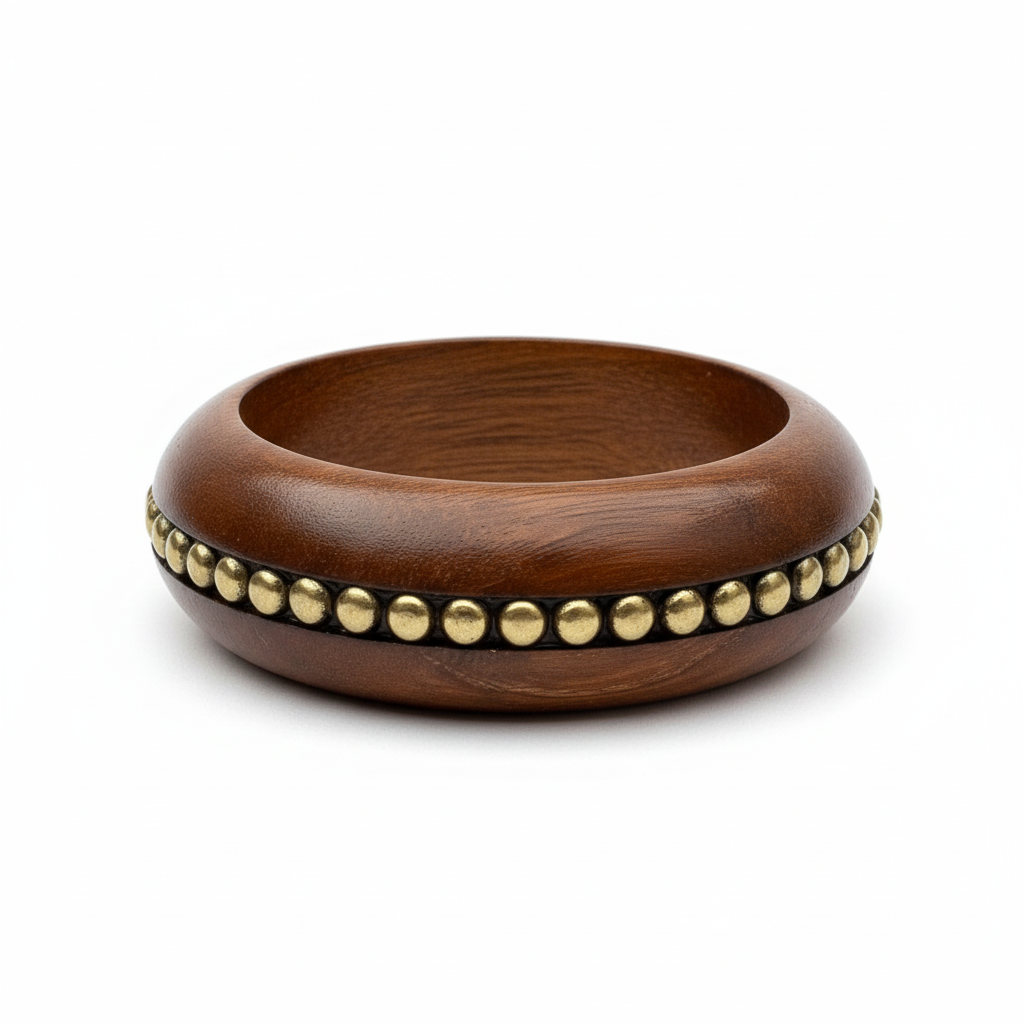 Centred Brass Stud Dhruv Handmade Wooden Bangle