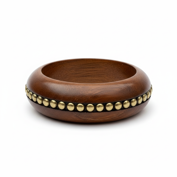 Centred Brass Stud Dhruv Handmade Wooden Bangle