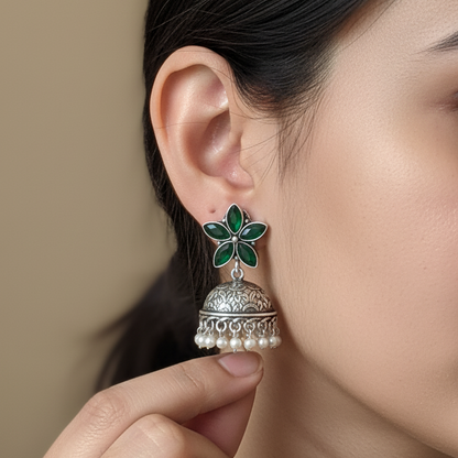Kanak Embellished Oxidised Jhumka Statement Earrings