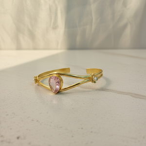 Rose Pink Teardrop Brass Bangle Bracelet