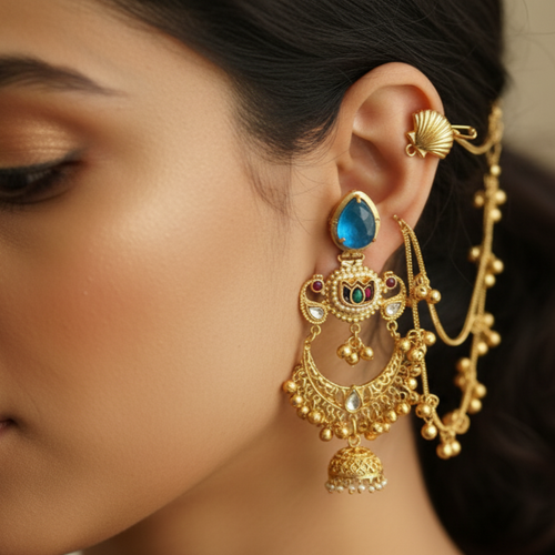 Ratnavali  Jhumka  Embellished Oxidised Jhumka Statement Earrings