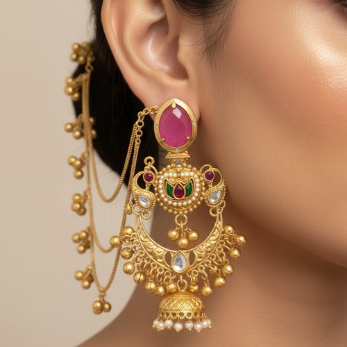 Ratnavali  Jhumka  Embellished Oxidised Jhumka Statement Earrings