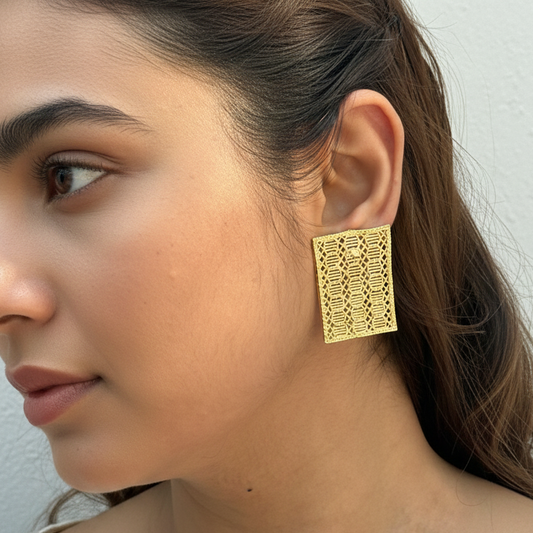Golden Jaali Pattern Brass Earrings