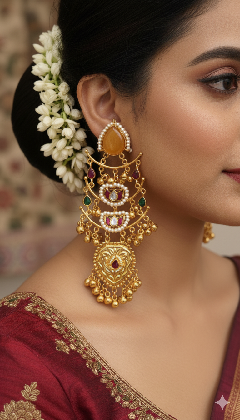 Padmini Embellished Oxidised Jhumka Statement Earrings