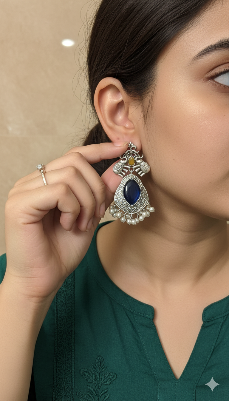 Gaja Gamini Embellished Oxidised Jhumka Statement Earrings