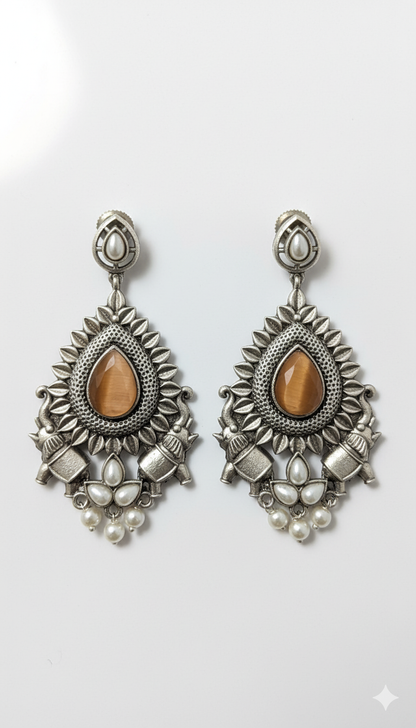 Pankhi Embellished Oxidised Jhumka Statement Earrings