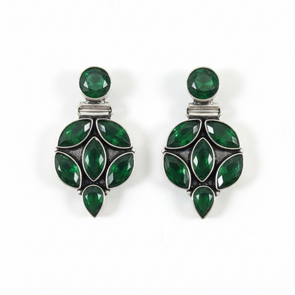 Nirmal Stone Embellished Oxidised Statement Earrings