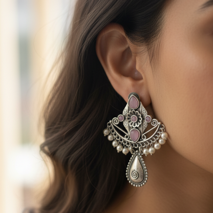 Meeraj Embellished Oxidised Jhumka Earrings