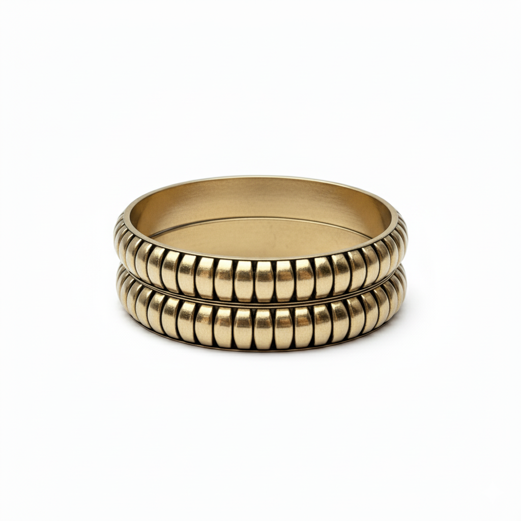 Textured Brass Ribbed Tej Handmade Wooden Bangles set of 2
