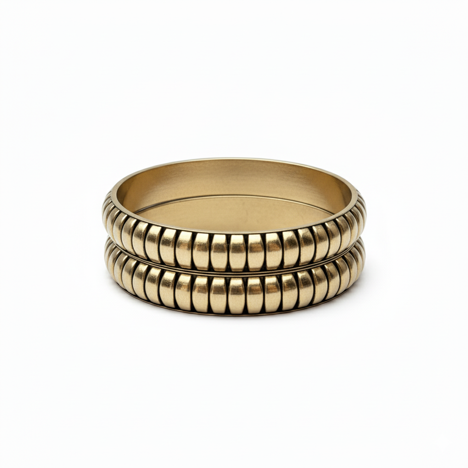 Textured Brass Ribbed Tej Handmade Wooden Bangles set of 2