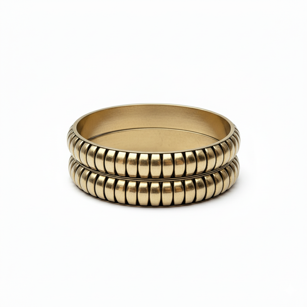 Textured Brass Ribbed Tej Handmade Wooden Bangles set of 2