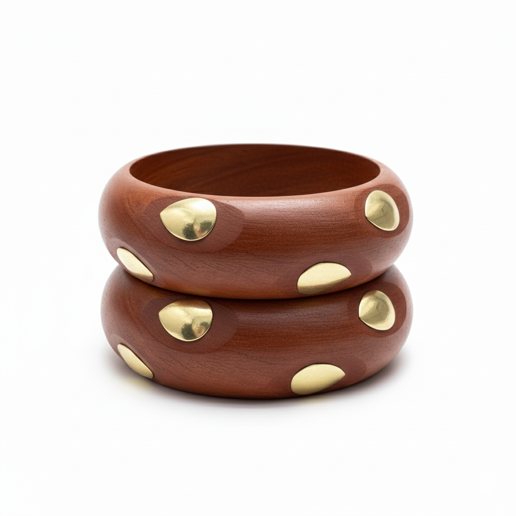 Brass Drop Studded Ojas Handmade Wooden Bangle
