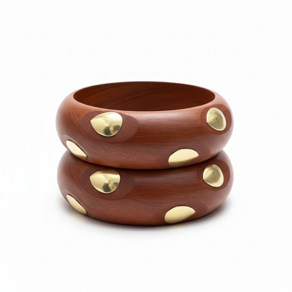 Brass Drop Studded Ojas Handmade Wooden Bangle