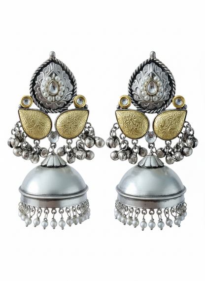 Tarika Embellished Oxidised Jhumka Statement Earrings