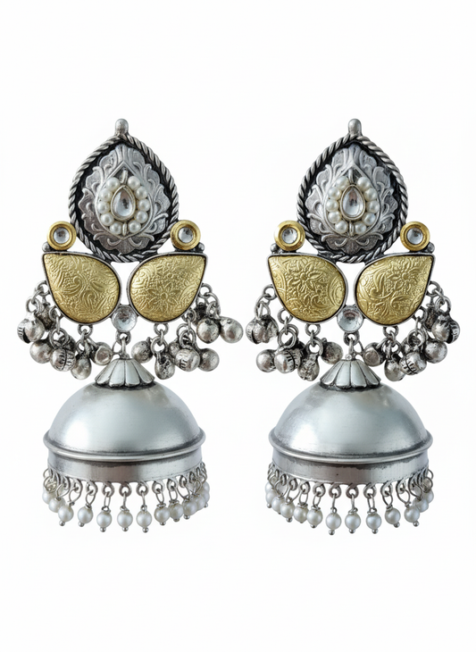 Tarika Embellished Oxidised Jhumka Statement Earrings