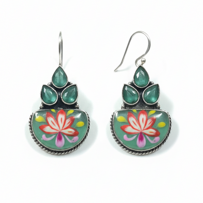 Sanjeeda Handpainted  Embellished Oxidised Jhumka Statement Earrings